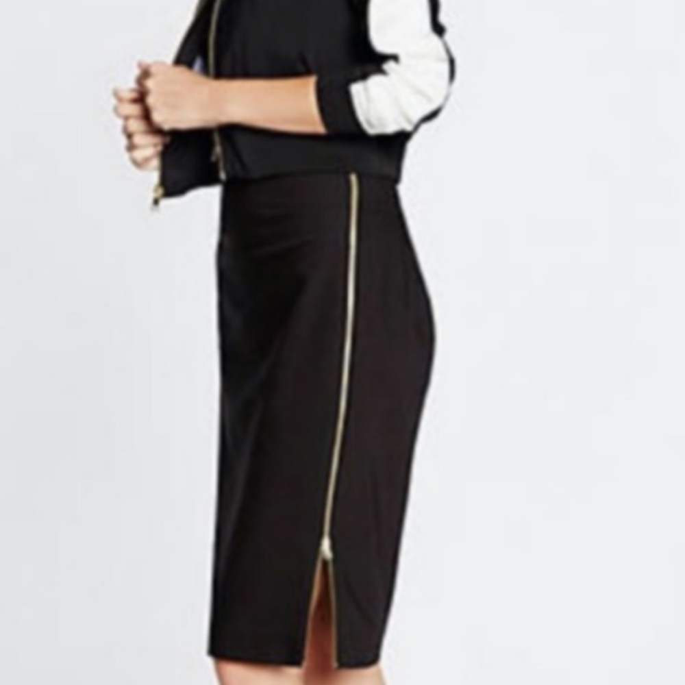 Express high waisted side gold double zipper pencil skirt size 4
